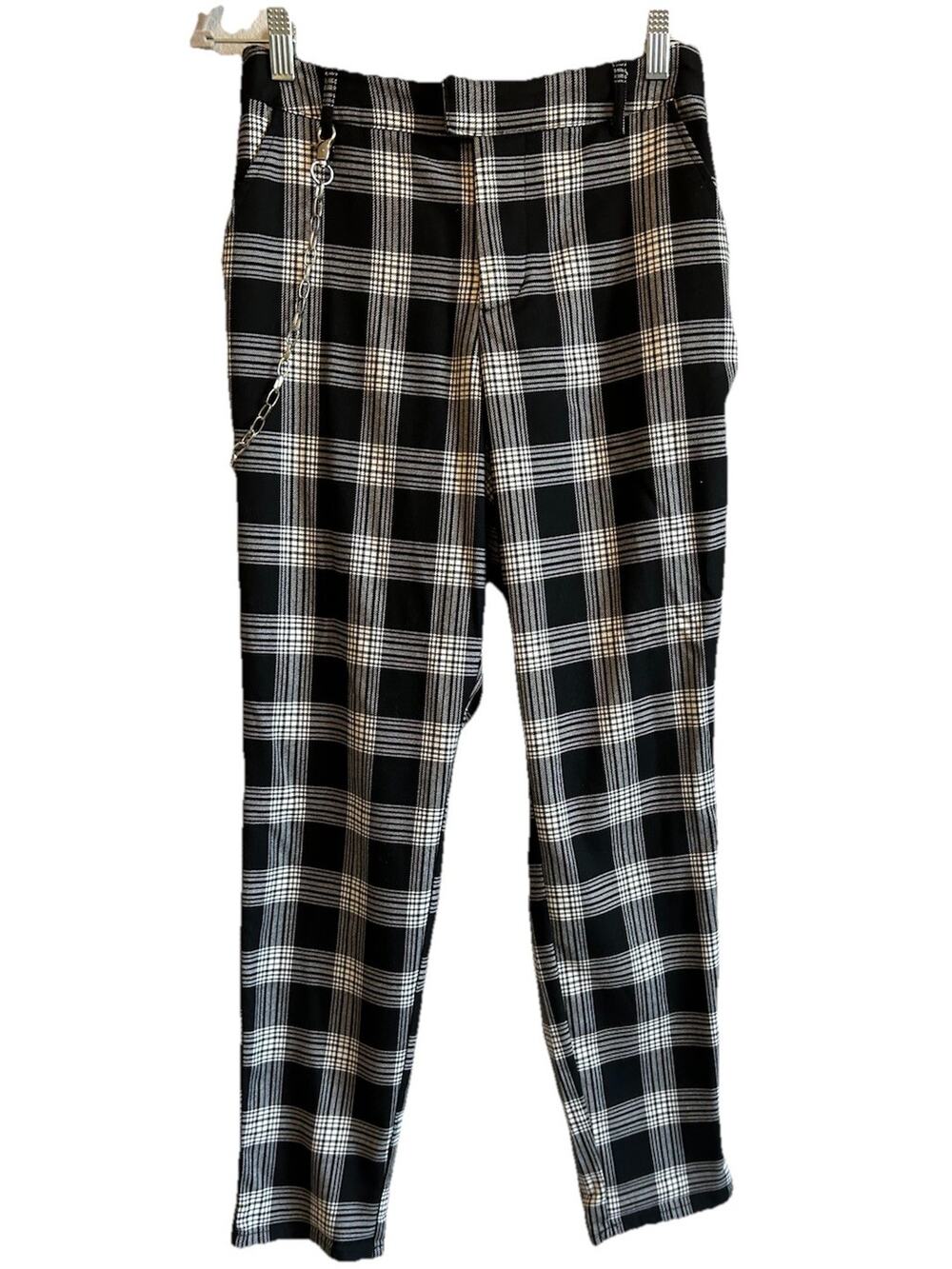 Vintage Hot Topic Plaid Pants With A Hanging Chain Black Gray 90s Goth Punk Med